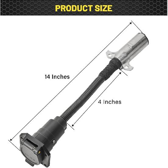Oyviny 7 Pin Round To 7 Pin RV Trailer Adapter With Mounting Bracket, 7 Pole Round To 7 RV Blade Adapter 14 Inches Length