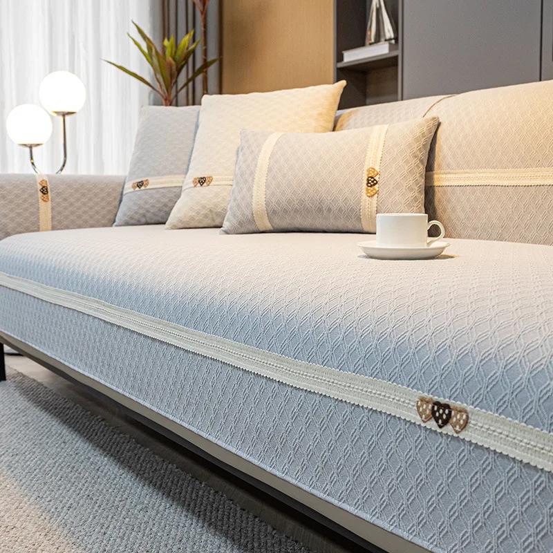 

Чехол для дивана Four Seasons Universal, нескользящий жаккардовый чехол для дивана, шенилл, однотонная вышивка, подушка для дивана, спинка 30x50cm pillowcase светло-серый