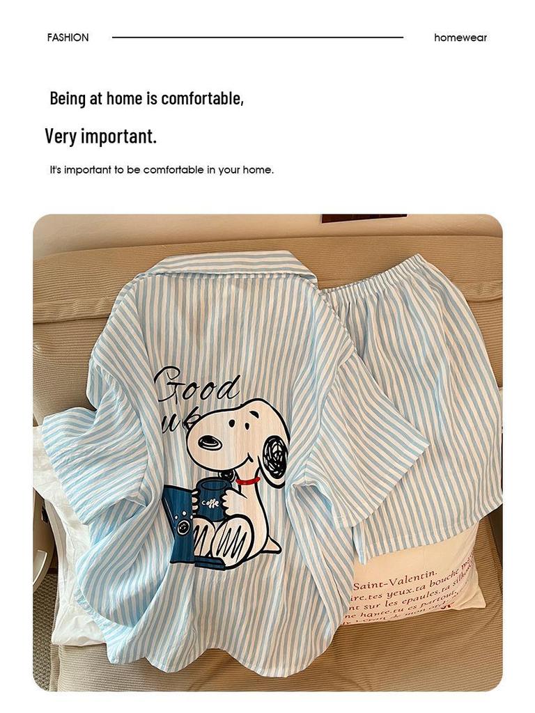 2026 Women's Cloud Cotton Pajama Set: Plus Size Loose Cardigan, Short Sleeve Top & Shorts for Spring/Summer Home Wear.