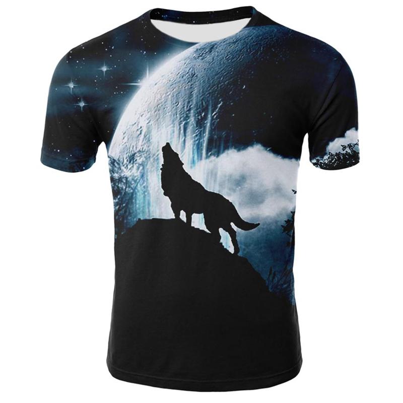 Summer Round Neck Animal Wolf Pattern 3D Print Top Fashionable Casual Short Sleeved Men's T-shirts