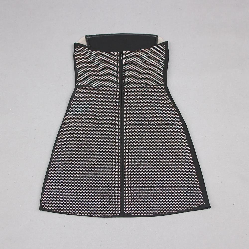 2023 Sexy Tube Top Backless Mesh Splicing Rhinestone Bandage Dress