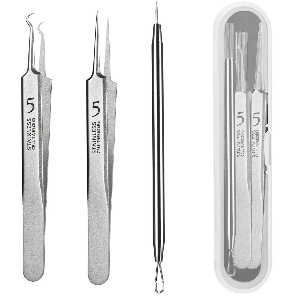 Blackhead Tweezers, Milia Remover, Pimple Popper Tool,Ingrown Hair Tweezers, Blackhead Extractor