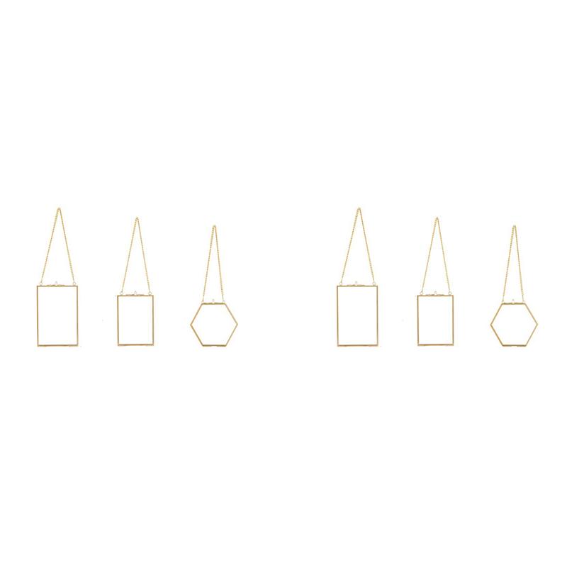 

ABGR-6 Packs Pressed Flowers Glass Frames- Golden Hanging Glass Picture Frames With Chain Floating DIY Artwork Display Frames