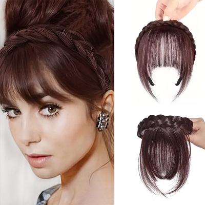 1 gab sintētiska pīta galvas saite Parūka, šķiedra mati Reālistiski pieres sprādzieni sievietēm matu dekorēšanai