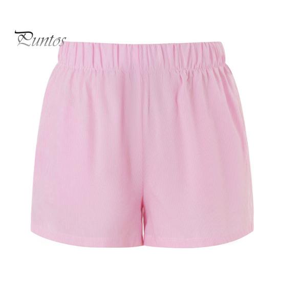 Women Summer Shorts Striped Print High Elastic Waist Retro Loose Above Knee Length Casual Sport Homewear Short Pants