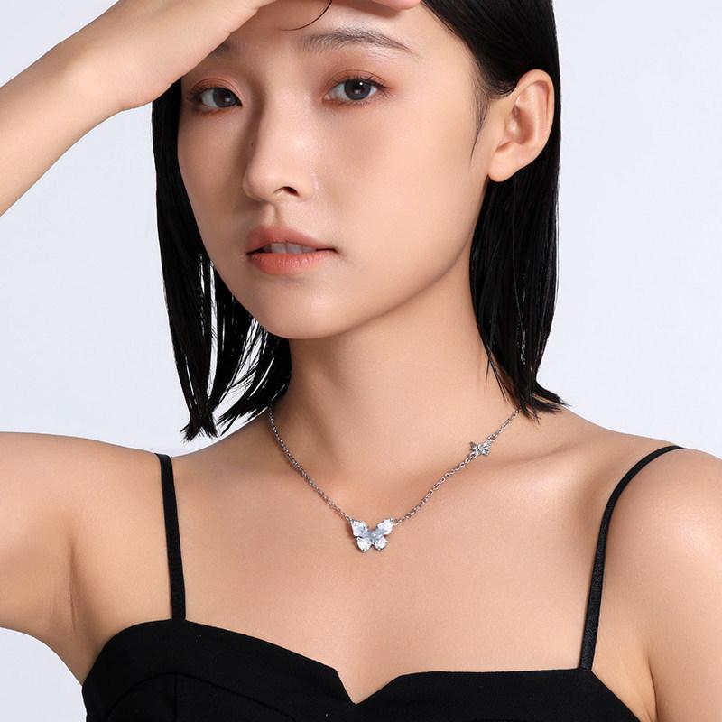 Blue Butterfly Ice Necklace: Sweet, Cool, Clear Clavicle Chain for Women - Light Luxury, High-End Summer Fashion Accessory