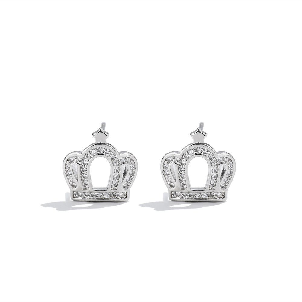 Seiko Full Diamond Crown Stud Earrings Raw European and American Style Earrings