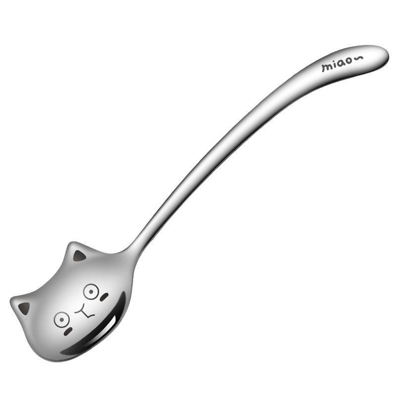 Stainless Steel Cute Cat Spoon Food Grade Cartoon Design For Stirring Coffee Tea Dessert Daily Use