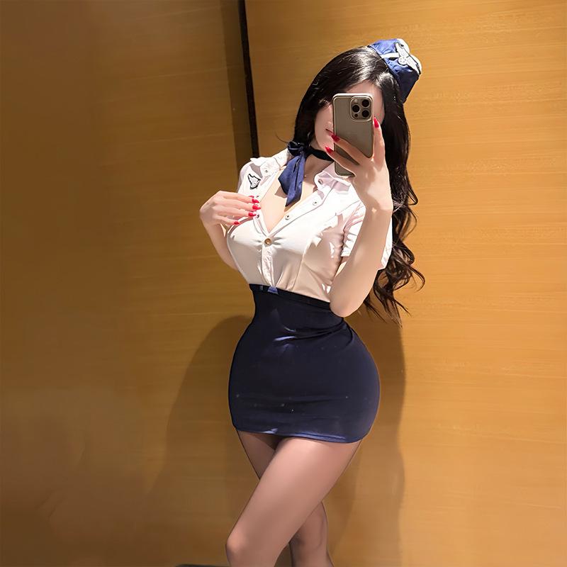 Sexy Stewardess Uniform Plus Size Lingerie Cosplay Policewoman Uniform Temptation Hip Miniskirt Suit Performance Stage Costume