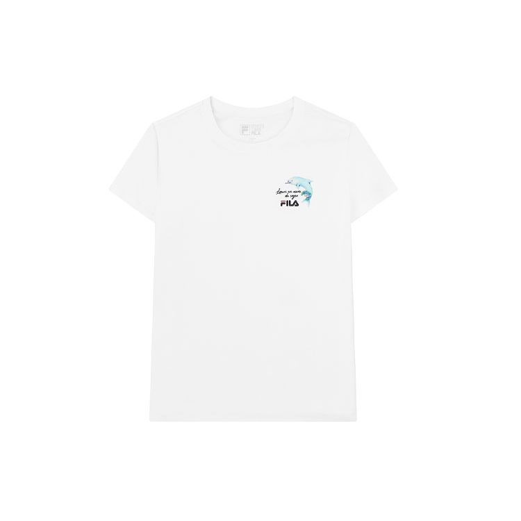 

FILA Dolphin Print Cotton Crew Neck Sport Tee Women Tops White F11W128106F-WT