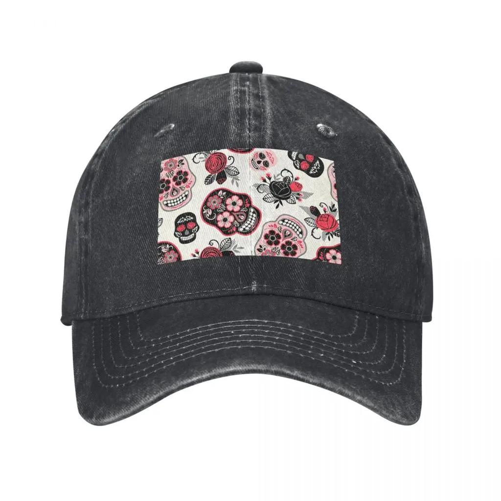 Day Of The Dead Skulls And Roses Baseball Caps Snapback Denim Fabric Hats Casquette Streetwear Baseball Cowboy Hat for Unisex