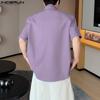 INCERUN Oversized Men Tie Up Short Sleeve Buttons Casual Loose Summer Shirts