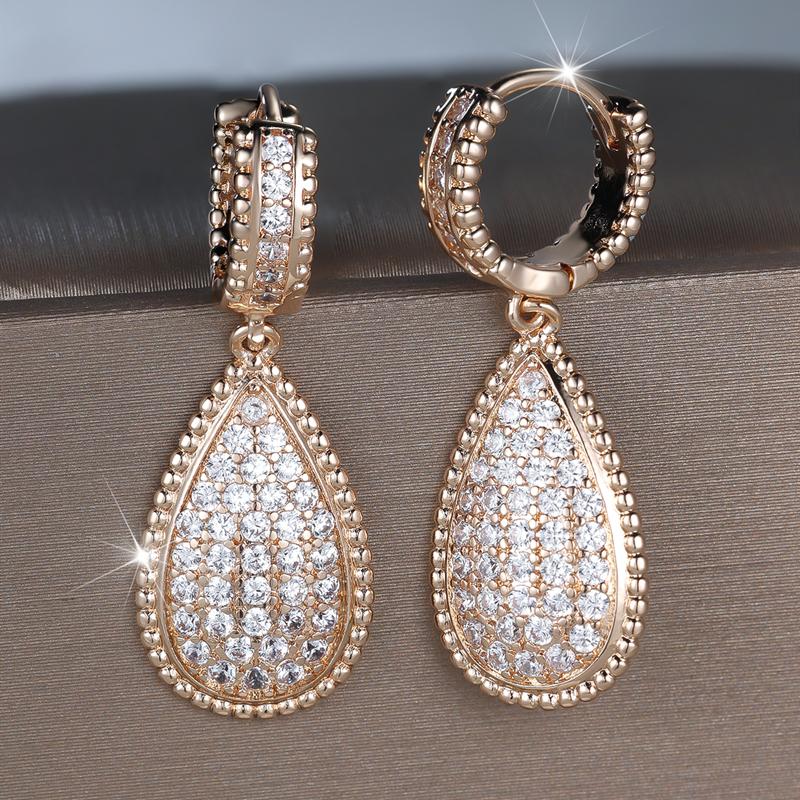 Women's Water Drop Earrings Elegant Gold Color Jewelry For Wedding Party Exquisite Anniversary Gift