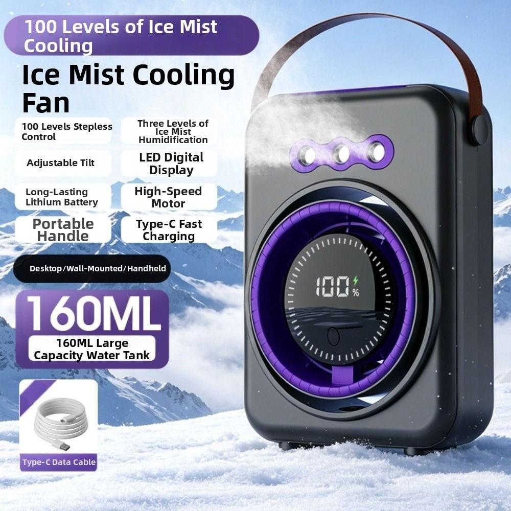 Triple-Hole Desktop Humidifying Fan 100-Speed Adjustment Mini Air Cooler  Outdoor Tent