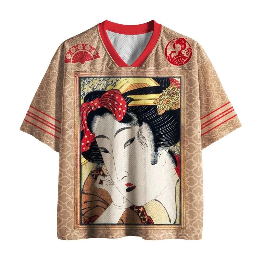Harajuku Japanese-style Pattern 3D Print Sports Quick-dry Breatha V-neck T-shirt Outdoor Street Casual Fashion Tee