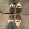 Retro bag head thick-soled fluffy half-slippers for women to wear 2025 winter new lazy one-pedal Doudou half-drag cotton shoes