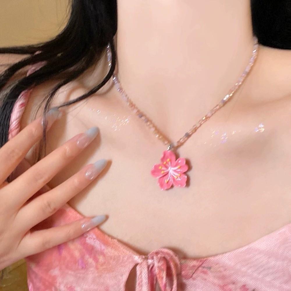 Adjustable Flower Pendant Necklaces Colorful Flowers Charms Jewelry Beads Choker Necklace Women розовый