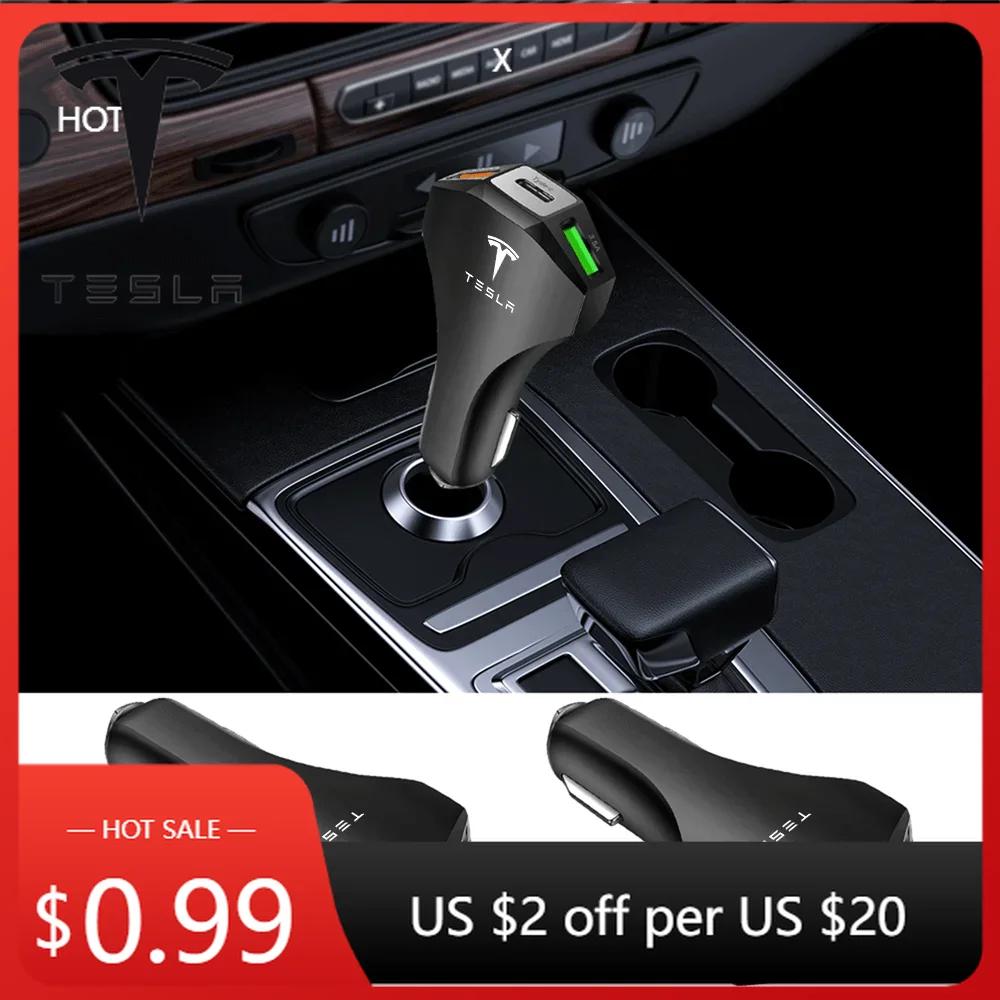 Car Sticker 2025 Hot USB Car Charger Type C Fast Charging Phone Adapter Socket Cigarette Lighter for Tesla Model 3 Model S X Mod