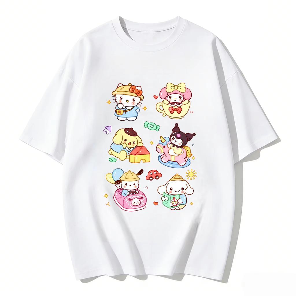 2026 New Summer Cute Sanrio TShirts Soft Cotton Short Sleeve Tees for Parents Kids Breathable Casual Daily Outfit Tops
