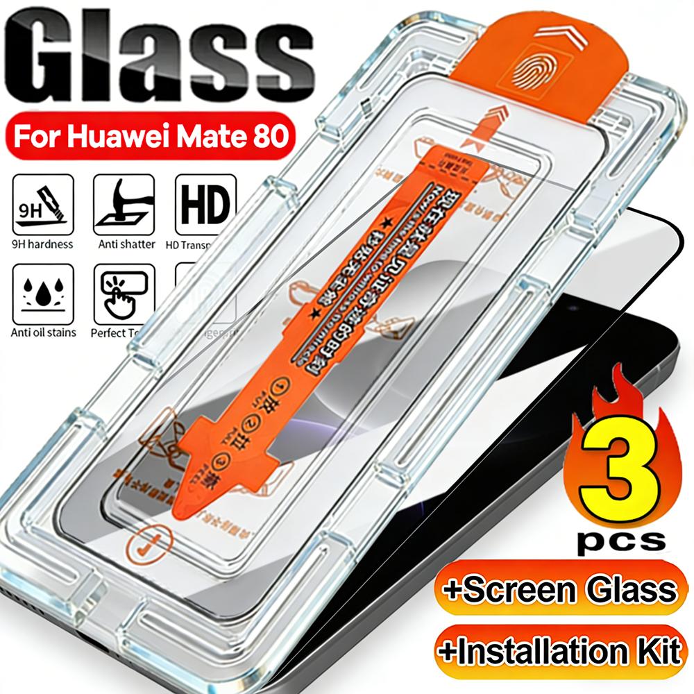 Verre Trempé 3-1 Pack pour Huawei Mate 80 Pro Max 80RS 80Pro Protection d'Écran Installation Facile Auto-Dépoussiérage pour Mate 80