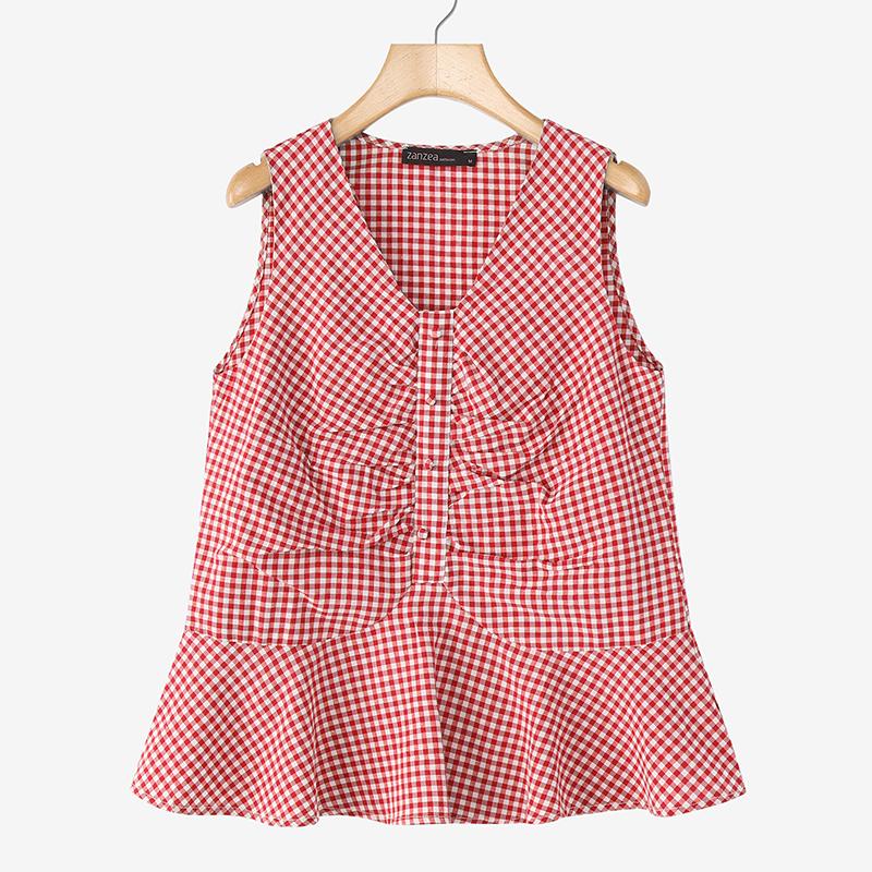 ZANZEA Women Casual V-Neck Summer Plaid Print Tank Tops