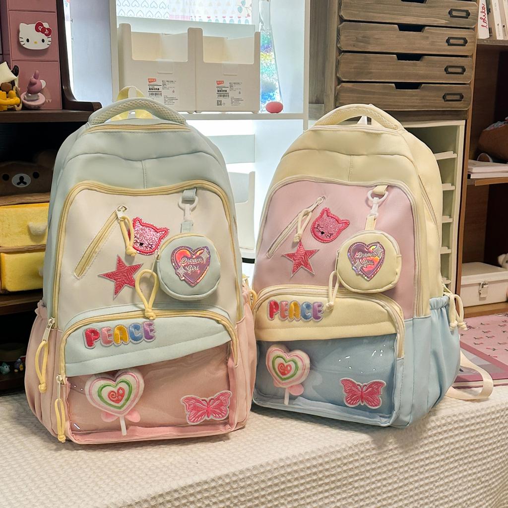 Schoolbag Korean Version of Little Star Schoolbag Female Ins Dopamine Girl College Wind Backpack Large Capacity Student Leisure Backpack