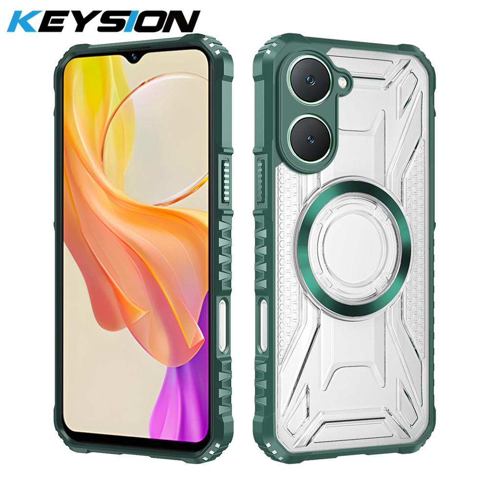 KEYSION Transparent Magnetic Case for VIVO Y03 Y03t Silicone+PC Heavy Duty Shockproof Phone Back Cover for VIVO Y18 Y18s Y28s 5G
