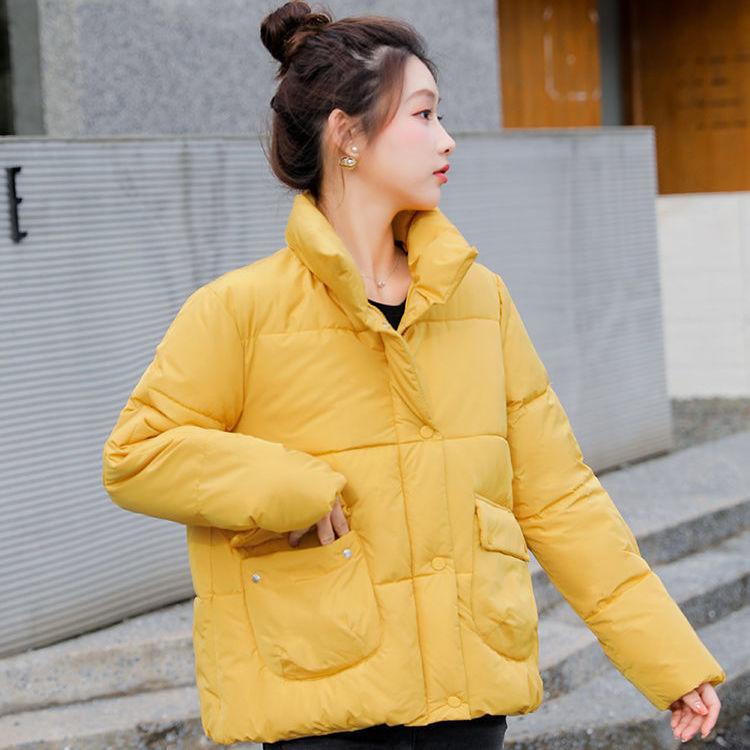 Solid Color Stand Up Collar Cotton Jacket Women's Short Winter Hot Item Simple and Loose Western Style Cotton Jacket
