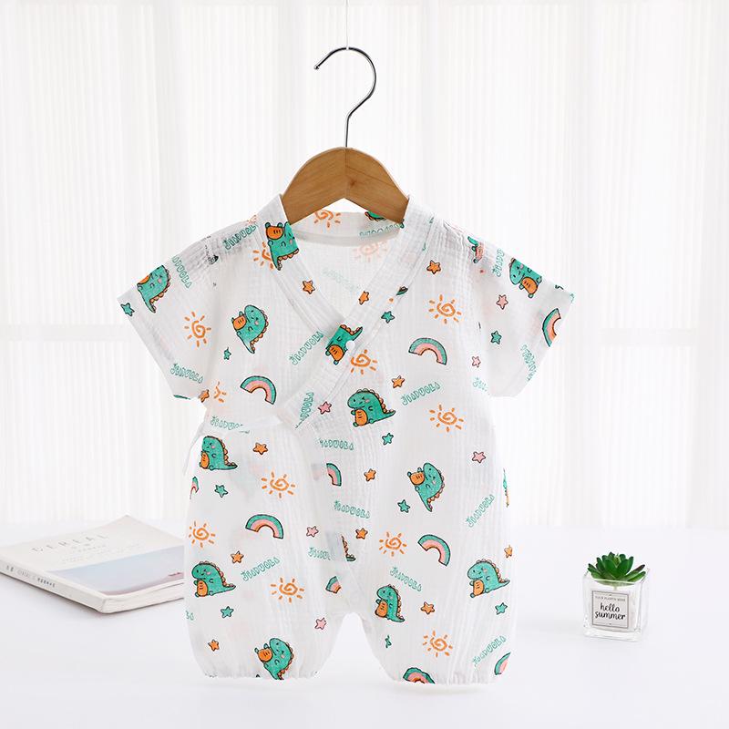 Baby Sleeveless Gauze Bodysuit - Lightweight Cotton Jumpsuit with Lace-up Detail for Spring/Summer