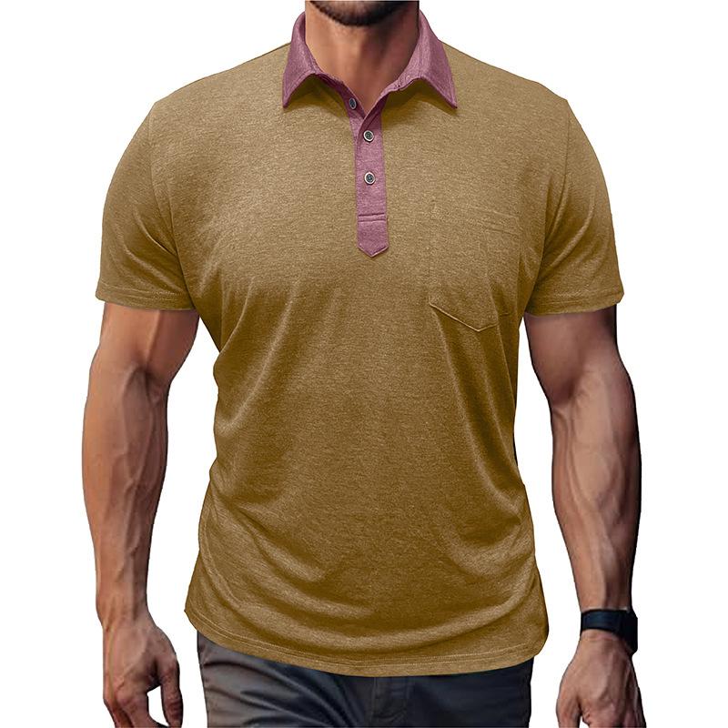 Men's Short Sleeve Turn-Down Collar T-Shirt Men's Polo Shirt Casual Color Block Design Asymmetric Design Top