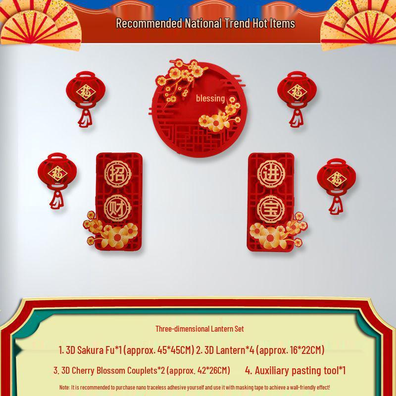 3D Fu Character Couplet Pendant Decorations for New Year & Spring Festival TV Background Wall