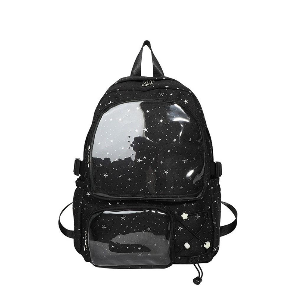 Oxford Cloth Nylon Backpack Y2k Students School Bag Casual Transparent Itabag School чёрный