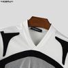 INCERUN Men T-Shirts V Collar Short Sleeve Netyarn Patchwork Casual Tops