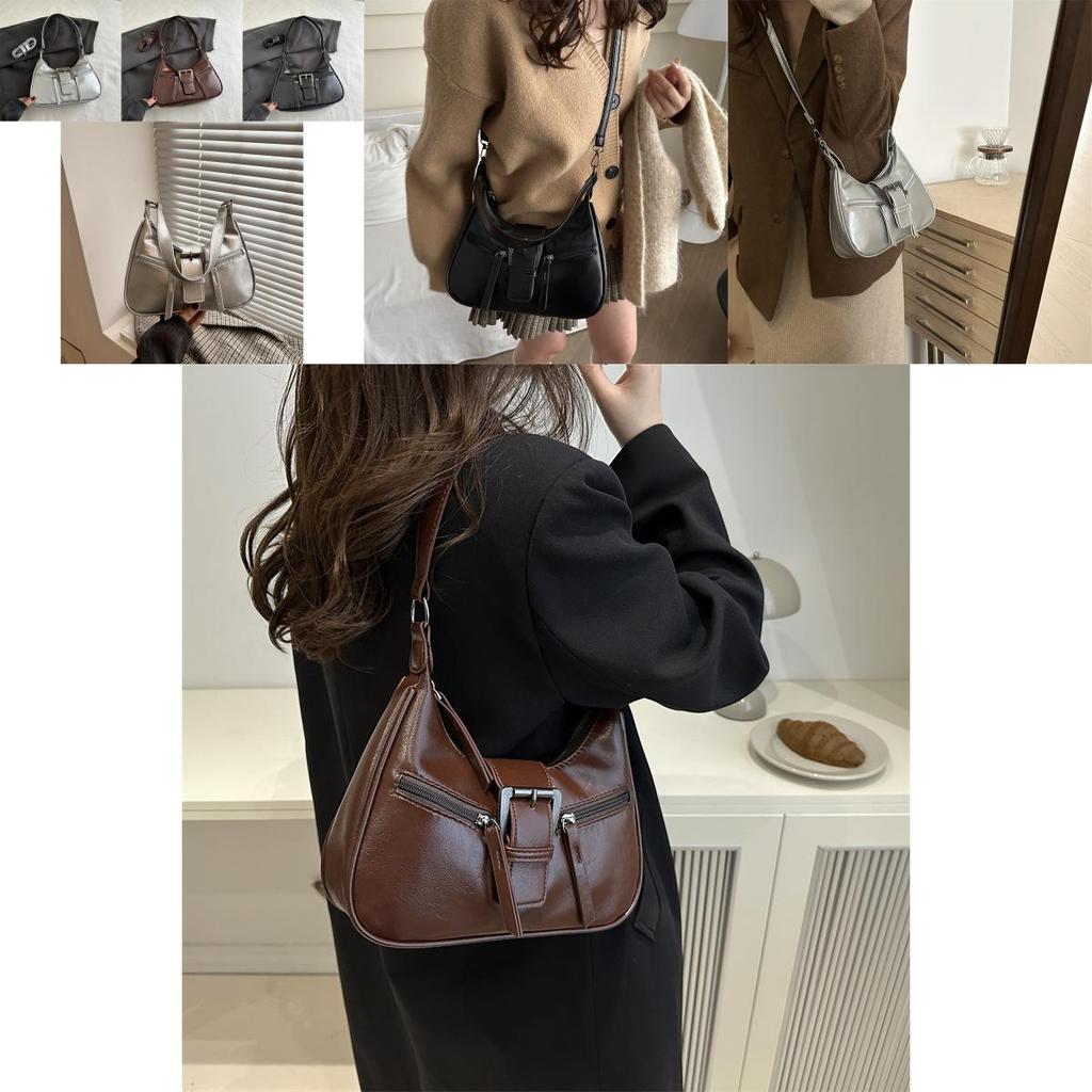 Chic Vintage Style Black Pu Leather Shoulder Bag For Women With Unique Crescent Shape