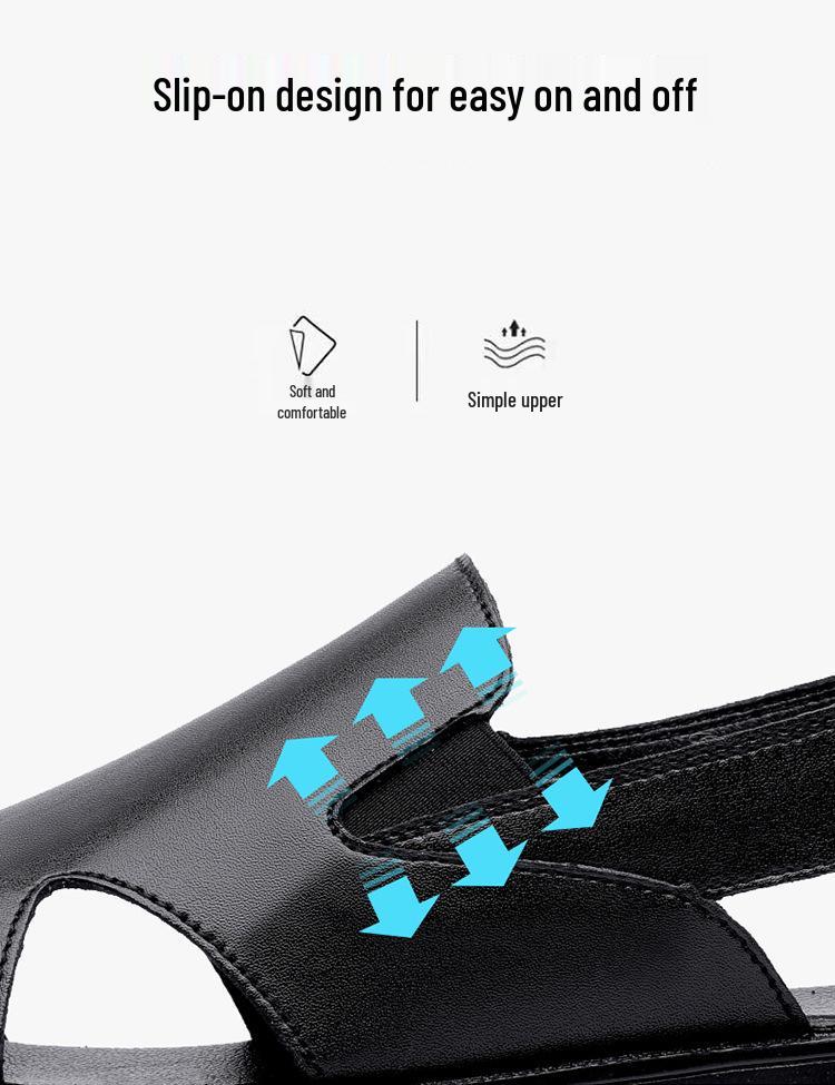 Men's Breathable Leather Sandals - Soft Sole, Non-Slip, Casual Summer Beach Shoes