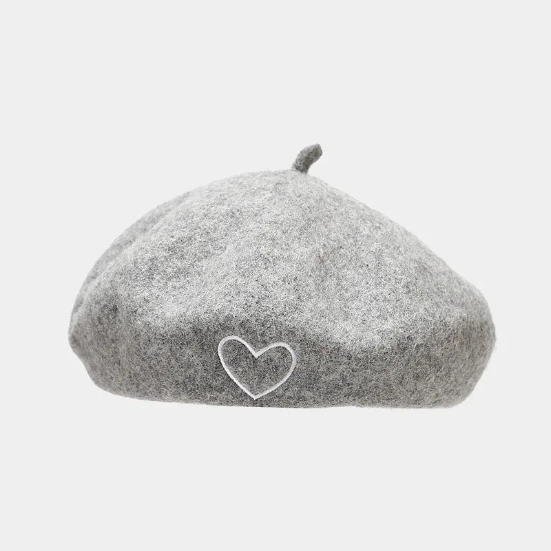 French Berets Woman Love Embroidered Wool Beret Cap Autumn Winter Hats For Girls Beanie Woolen Vintage Cap Black Painter Hat Female Felt Hat Berets