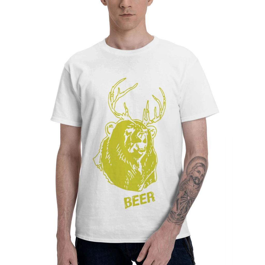 Fashion Macs Bear Plus Deer T-Shirts Pure Cotton Crewneck Male T Shirt Short Sleeve Oversized Unisex Tee Tops