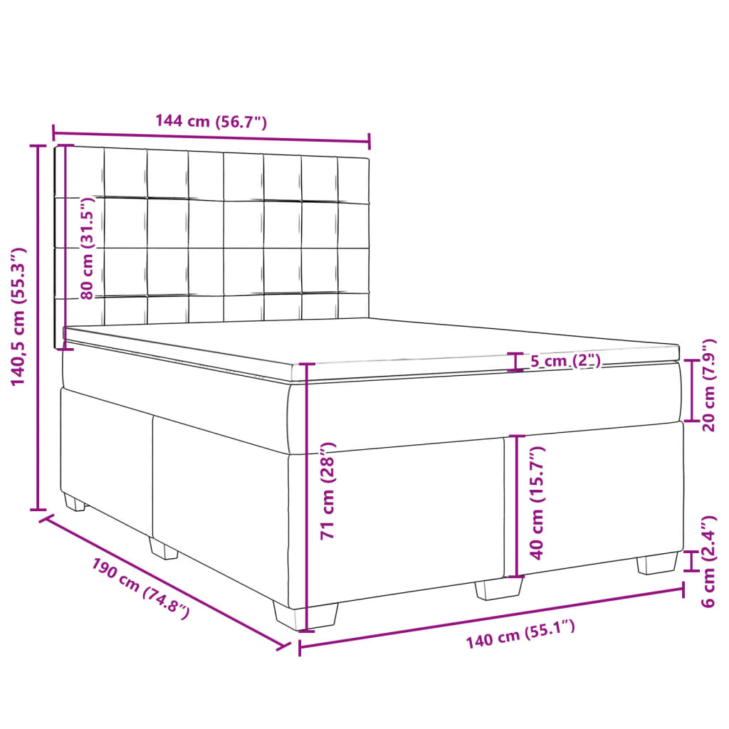 Boxspringbett mit Matratze Dunkelgrau 140 x 190 cm Samt