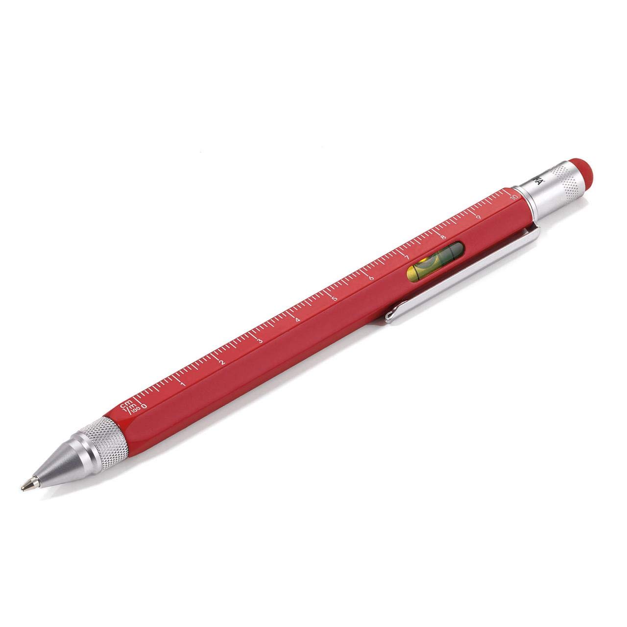 TROIKA Ballpoint Pen with and Spirit Red Multi-function Centimeter/Inch Ruler, Level, Level, Construction,