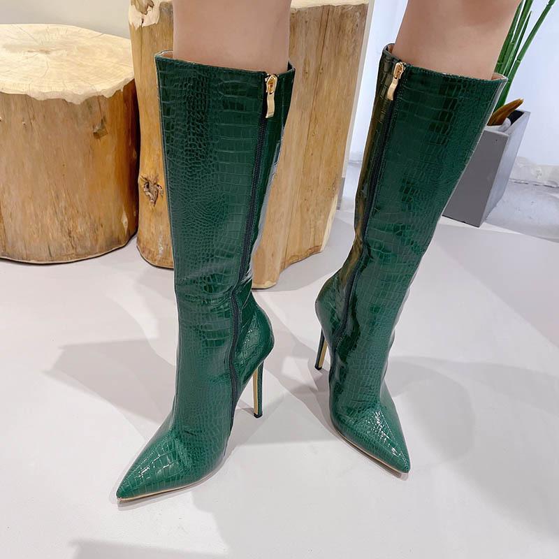 Fashion Sexy Stone Pattern Knee-High Boots for Women Shoes Pointed Toe Gladiator Long Thigh Thin HIgh Heled Knight Botas Botines