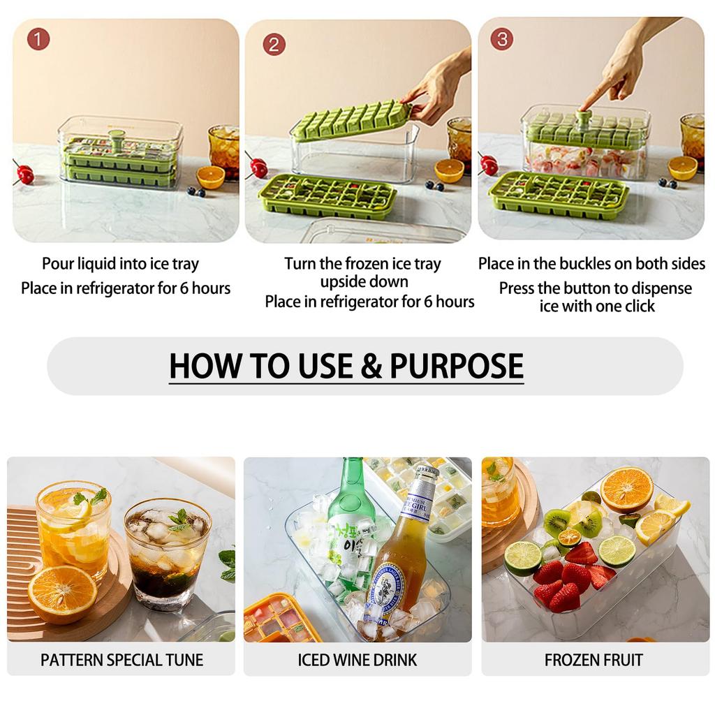 Iskubsbricka med lock, skopa och behållare 64 fack formar snabb insamling av iskuber