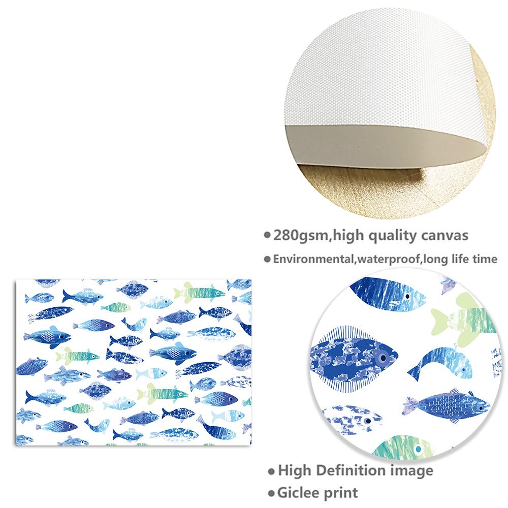 Abstract Blue Fish Picture Canvas Painting Wall Art Posters For Living Room  Nordic Picture Modern Chic Home Decor