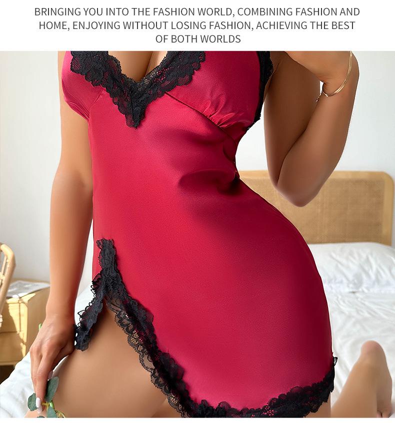 Women's Spaghetti Strap Imitation Silk Pajamas - Sexy & Comfortable Summer Nightgown, European & American Fashion Homewear.