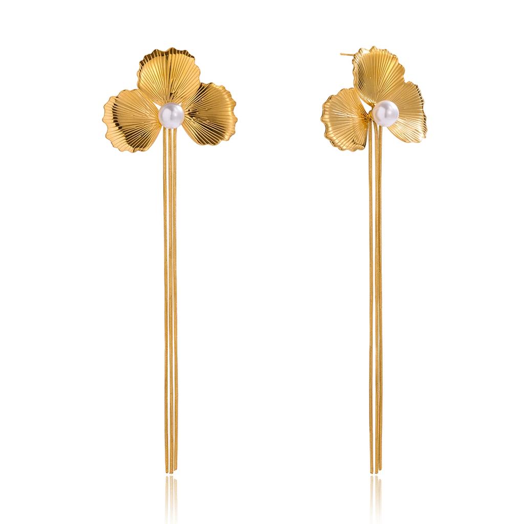 Yori Vintage Stainless Steel Leaf Flower Tassel Earrings Fashion Trendy Waterproof Daily Jewelry Gift 2025