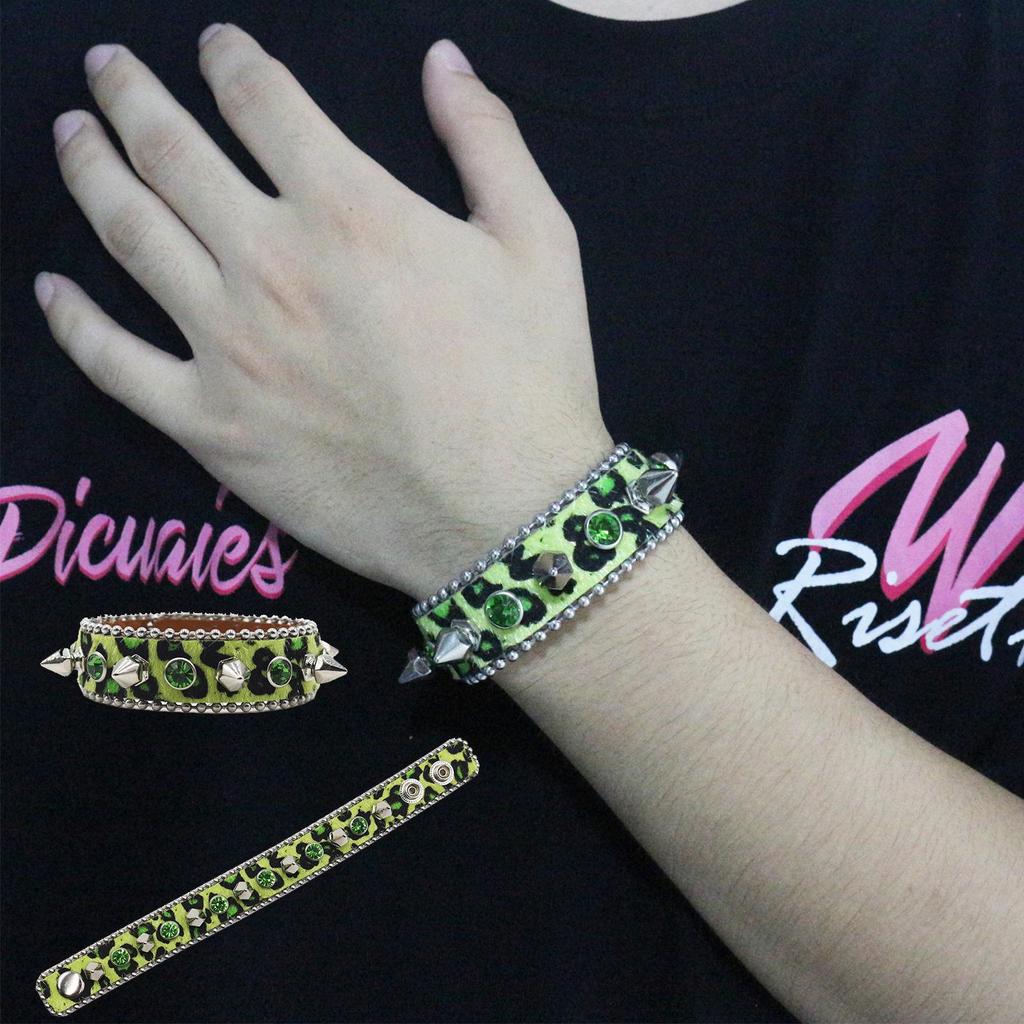 Y2K Gothic Punk Rhinestone Studded Leather Bracelet Wristband