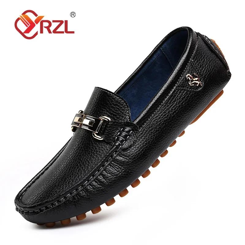 

YRZL Shoes Men Handmade PU Leather Loafer Casual Driving Flats Slip-on Shoes Luxury Comfy Moccasins White Loafers Shoes for Men 39