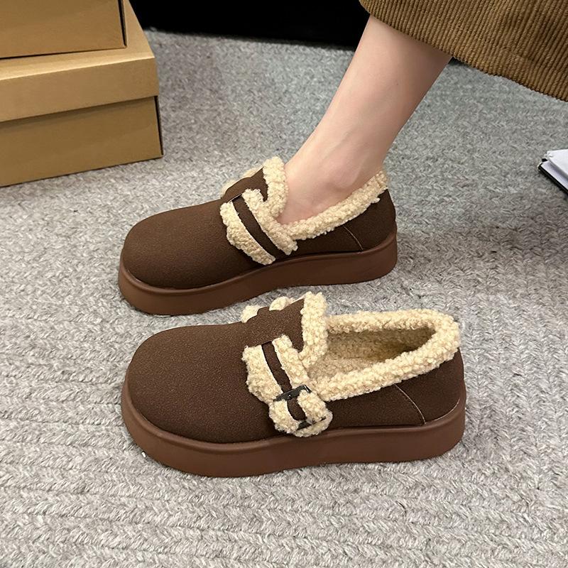 

thick-soled fluffy shoes for women s 2025 autumn and winter new lazy one-pedal Doudou shoes with velvet and warm versatile Boken cotton shoes 35