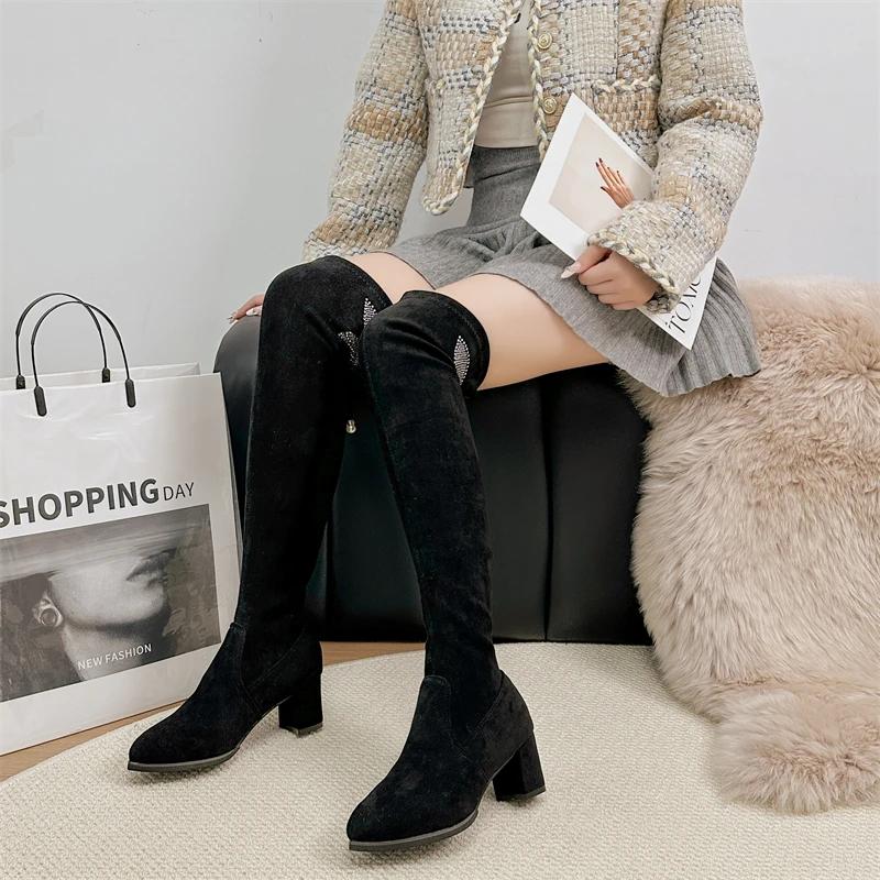 Fashion Winter Rear Lacing Over-the-Knee Boots Ladies Shoes 2024 High Quality Slip-on Women's Boots Fashion Crystal Modern Boots Women