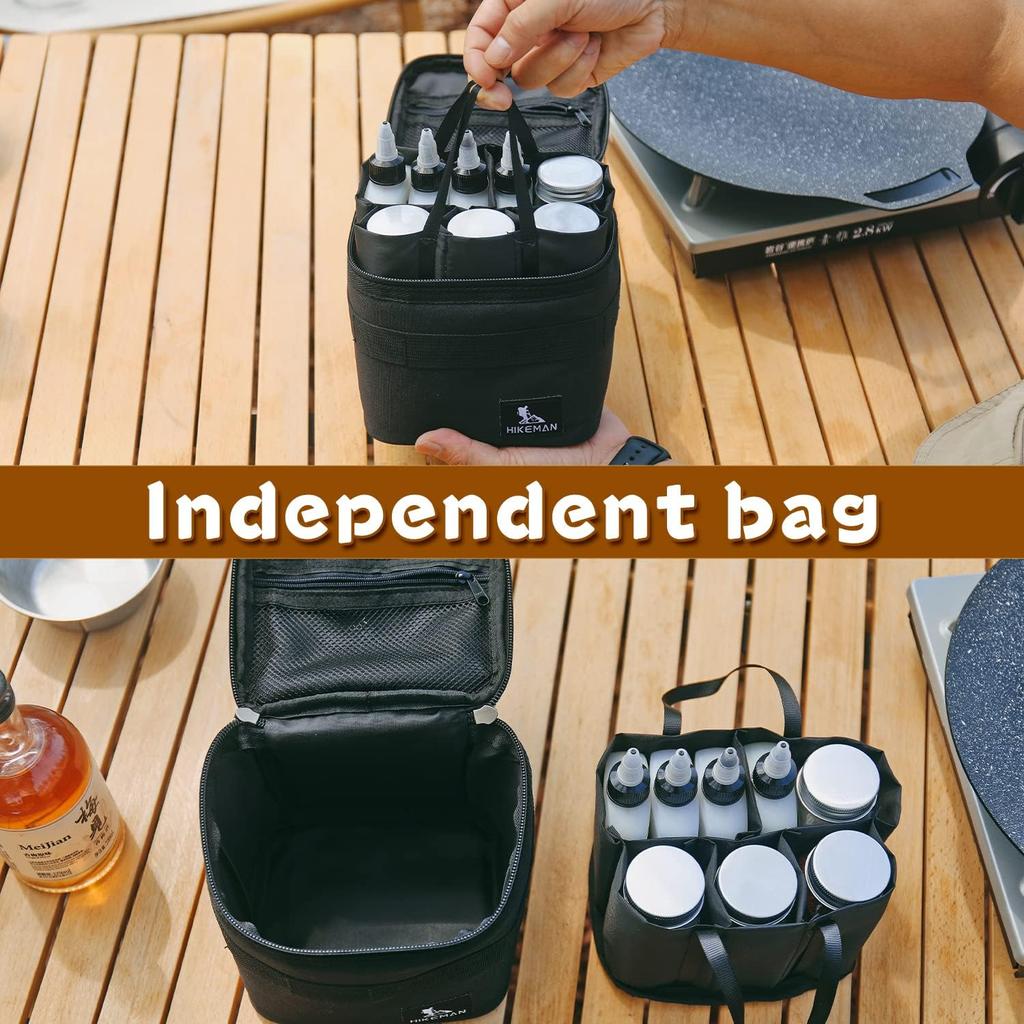 HIKEMAN Camping Portable Spice Set with 9 Spice Containers Pepper & Salt Spice Shakers, Separable Storage Bag for Outdoor Travel Camping BBQ Picnic
