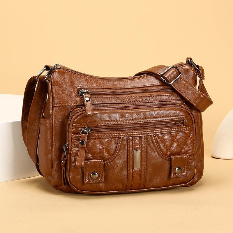 Yumuşak Deri Dokulu Çok Katmanlı Askılı Çanta Basit Zarif, Moda Günlük ve Hafif Anne Çantası